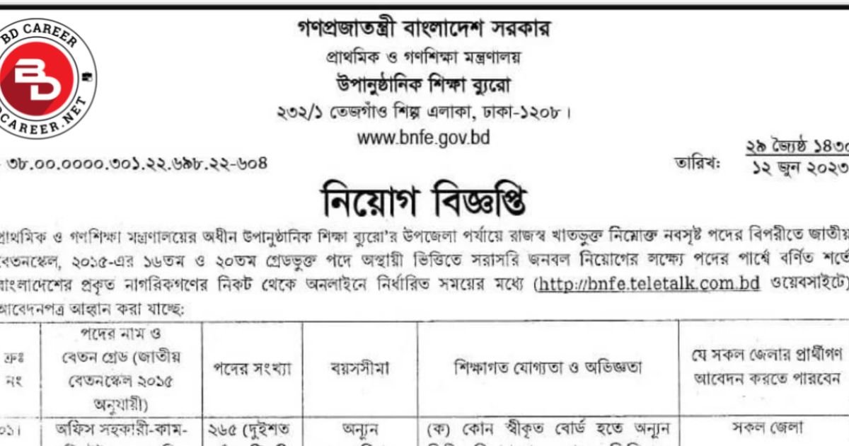 BNFE Job Circular 2023